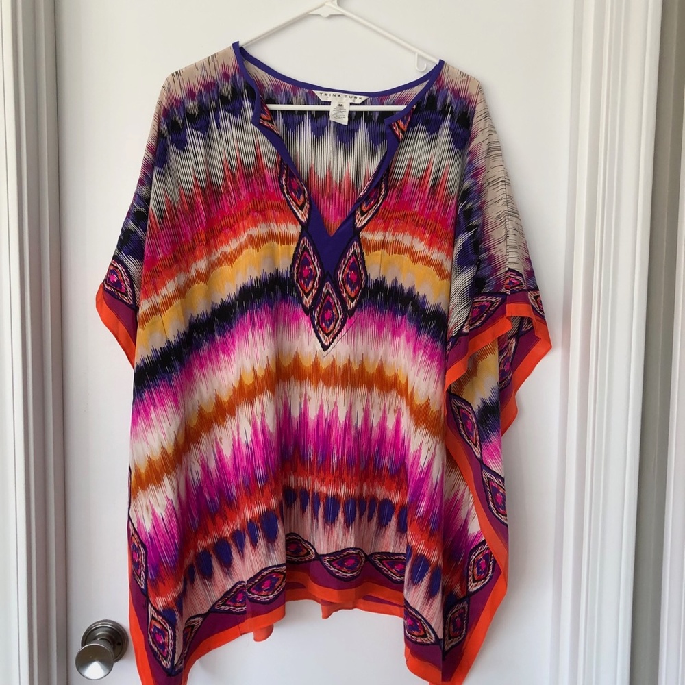 Trina Turk 100% Silk Kaftan Theodora Top Resort-wear, Swim Cover Up - Picture 5 of 7